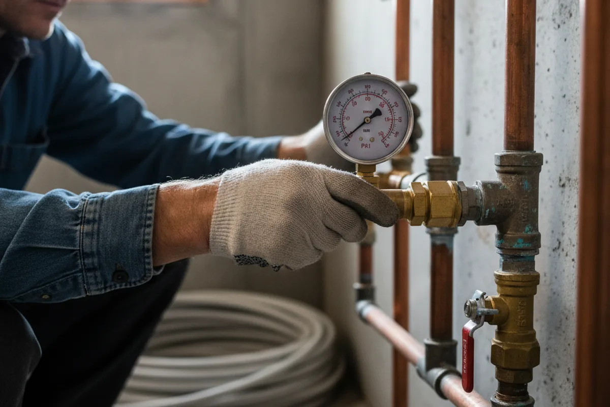 Pressure testing a repaired line during Water Line Repair in Desert Hot Springs